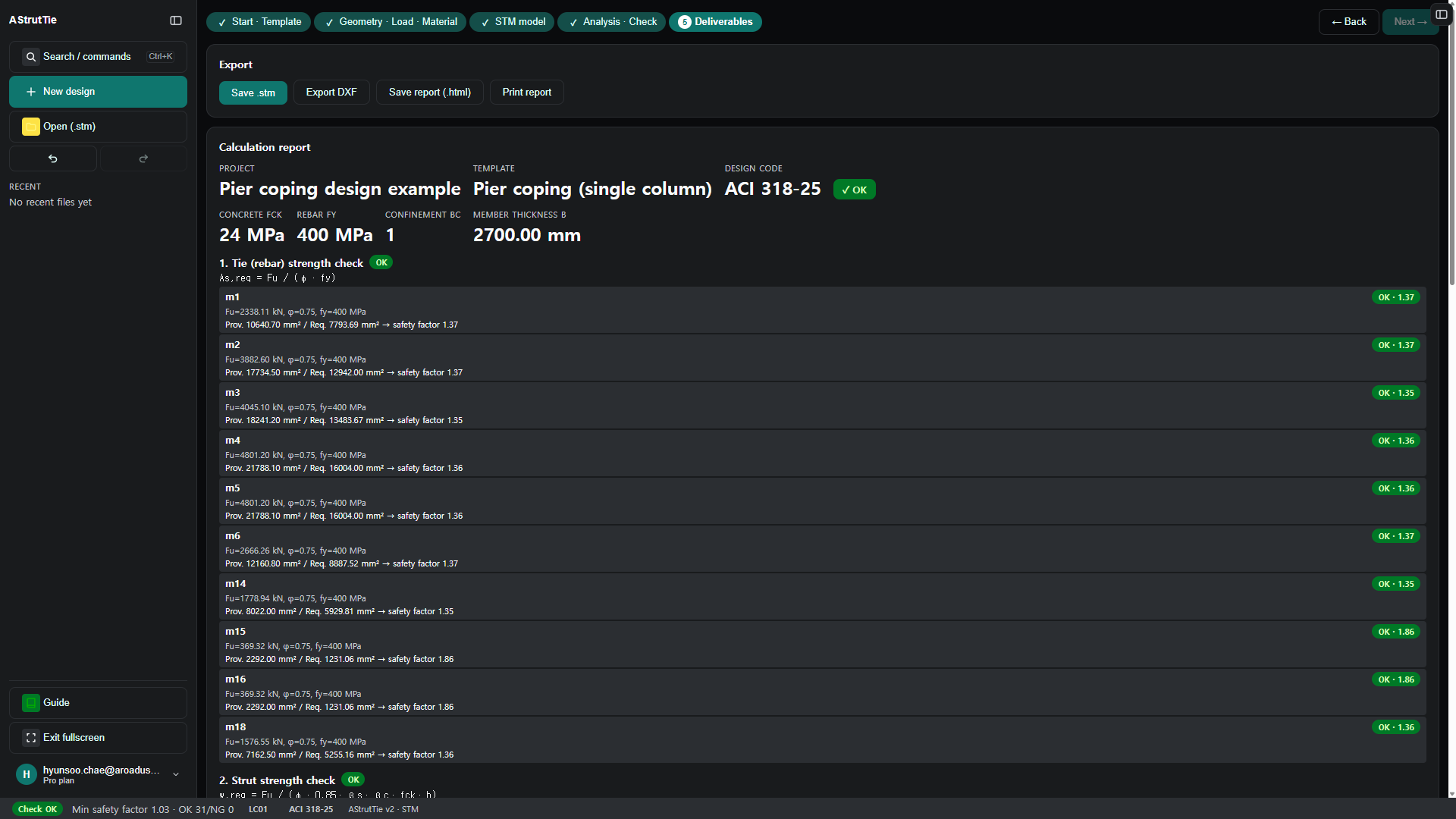 AStrutTie calculation report output
