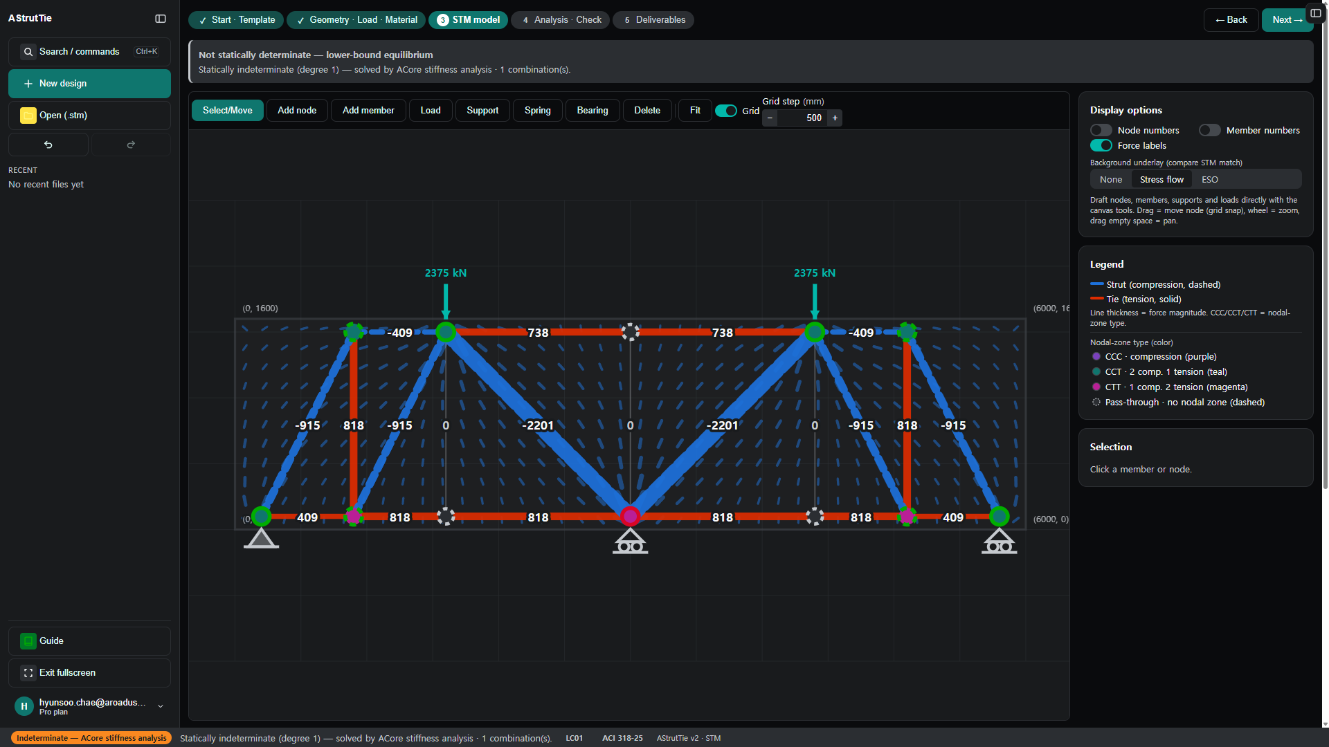 AStrutTie stress-flow underlay behind the strut-tie model