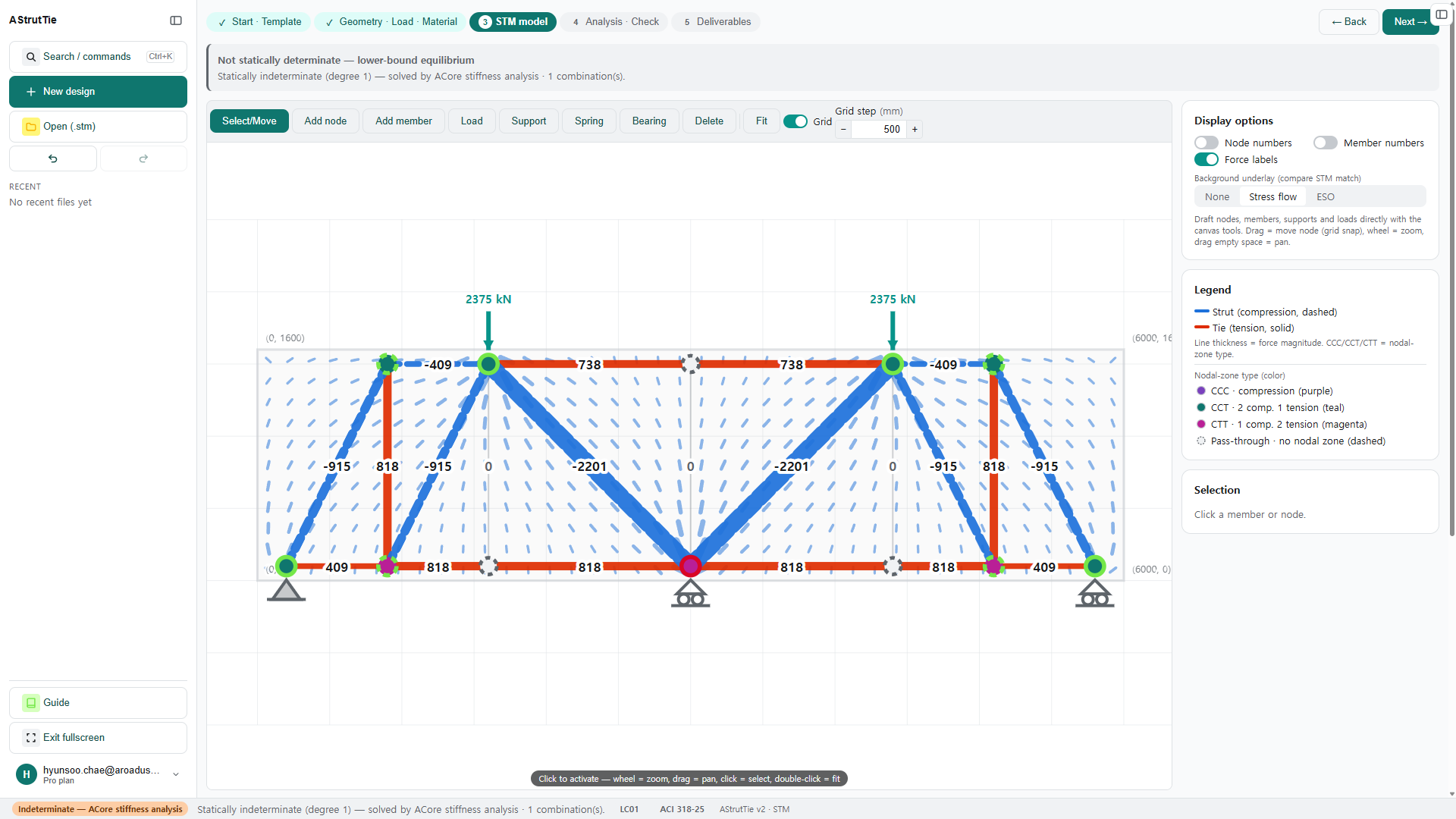 AStrutTie stress-flow underlay behind the strut-tie model